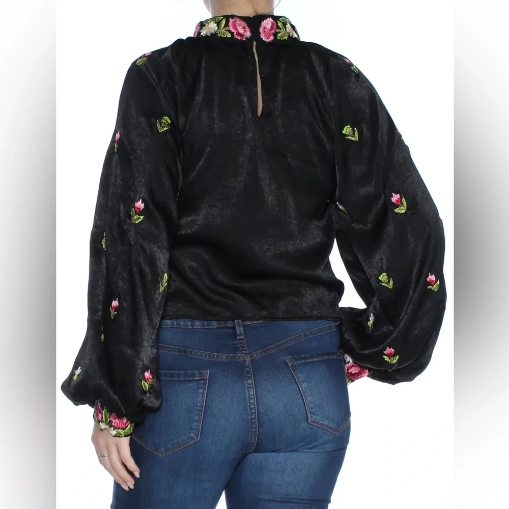 Free People High Neck Embroidered Jessica Blouse XS